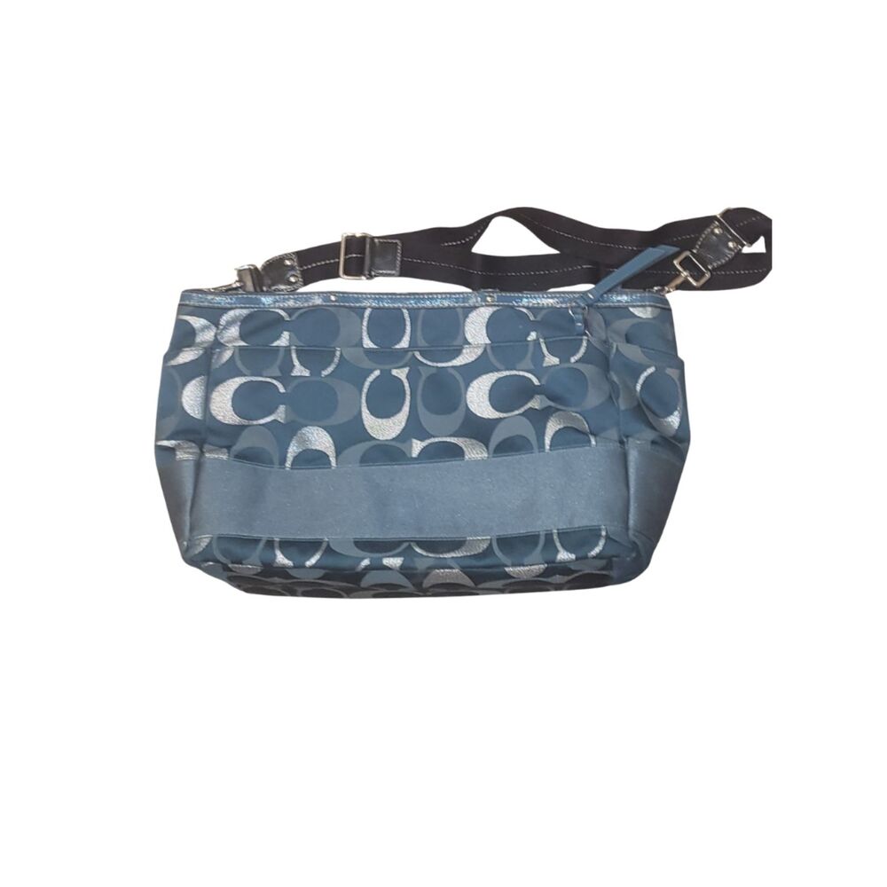Coach Blue Signature Jacquard Messenger Laptop Diaper Bag Leather Trim